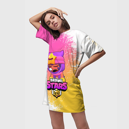 Женская длинная футболка Бравл Старс Сэнди / 3D-принт – фото 3