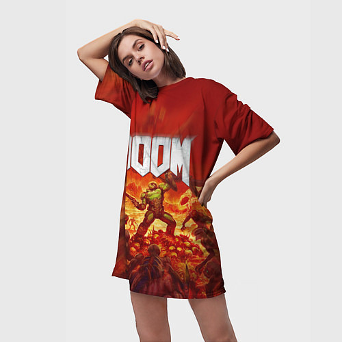 Женская длинная футболка DOOM / 3D-принт – фото 3