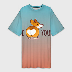 Футболка женская длинная I love you смешной корги, цвет: 3D-принт