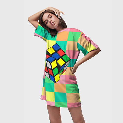 Женская длинная футболка Кубик Рубика / 3D-принт – фото 3