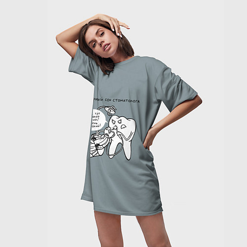 Женская длинная футболка Кошмарный сон стоматолога / 3D-принт – фото 3
