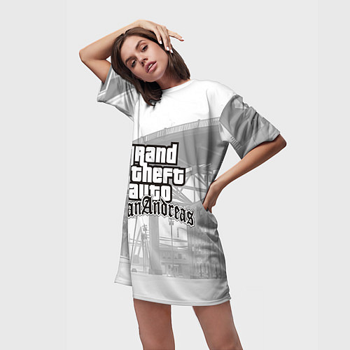 Женская длинная футболка GTA SanAndreas / 3D-принт – фото 3
