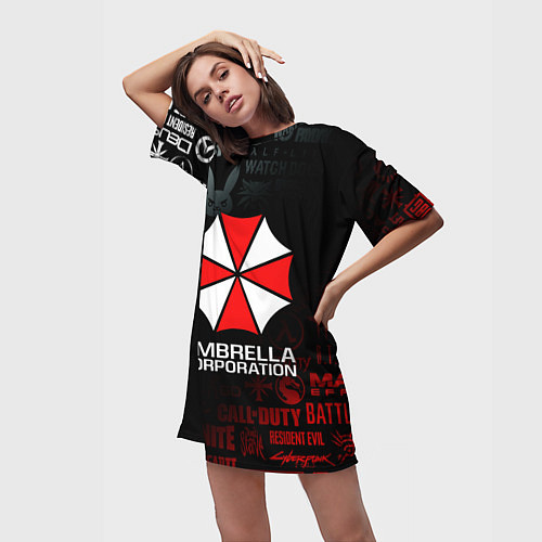 Женская длинная футболка RESIDENT EVIL UMBRELLA CORP / 3D-принт – фото 3