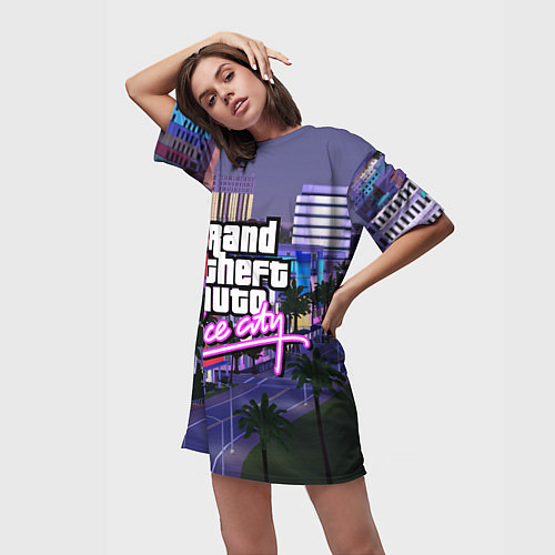 Женская длинная футболка Grand Theft Auto Vice City / 3D-принт – фото 3