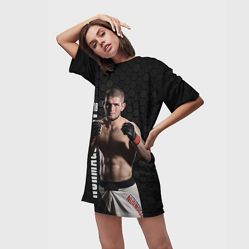 Женская длинная футболка Хабиб Нурмагомедов / 3D-принт – фото 3
