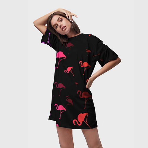 Женская длинная футболка Фламинго / 3D-принт – фото 3