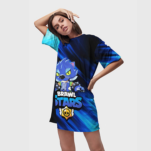 Женская длинная футболка BRAWL STARS LEON / 3D-принт – фото 3