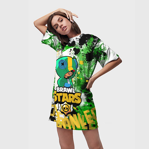 Женская длинная футболка Brawl Stars Leon / 3D-принт – фото 3