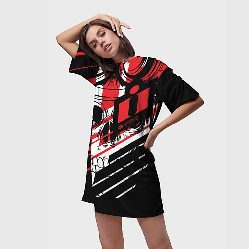 Женская длинная футболка Череп Icon красный / 3D-принт – фото 3