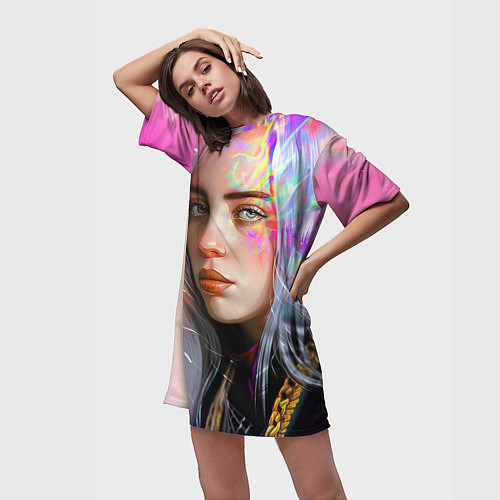 Женская длинная футболка Billie Pinky Wave / 3D-принт – фото 3