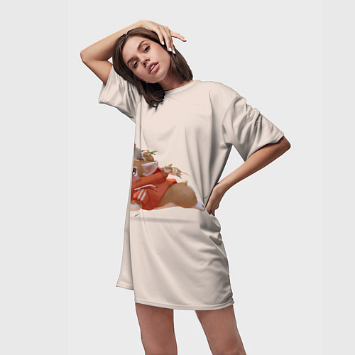 Женская длинная футболка КОРГИ И МЫШАТА / 3D-принт – фото 3