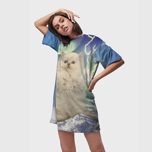 Женская длинная футболка Грозовой Котик / 3D-принт – фото 3