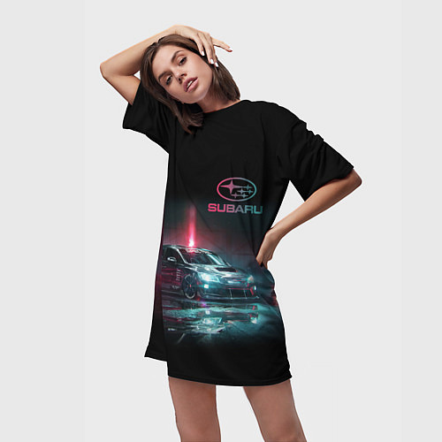 Женская длинная футболка SUBARUСпина / 3D-принт – фото 3