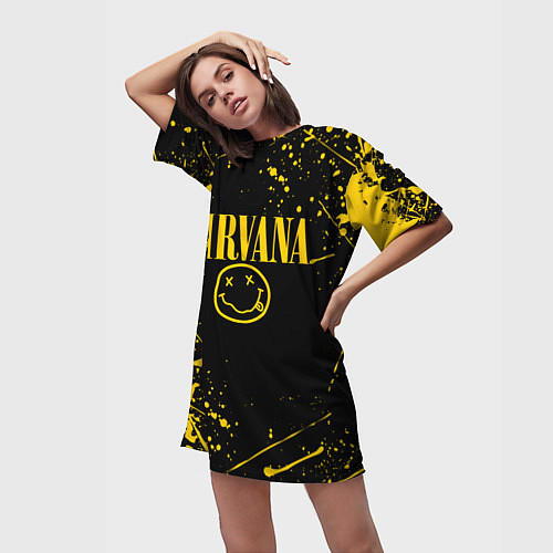 Женская длинная футболка NIRVANA / 3D-принт – фото 3