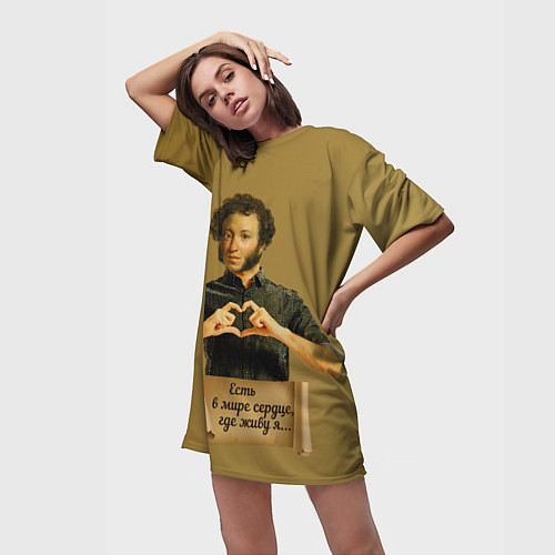 Женская длинная футболка Есть в мире сердце, где живу я АСПушкин / 3D-принт – фото 3