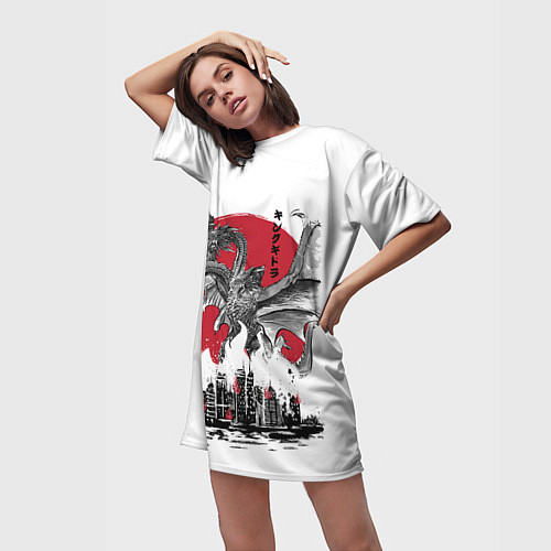 Женская длинная футболка GODZILLA / 3D-принт – фото 3