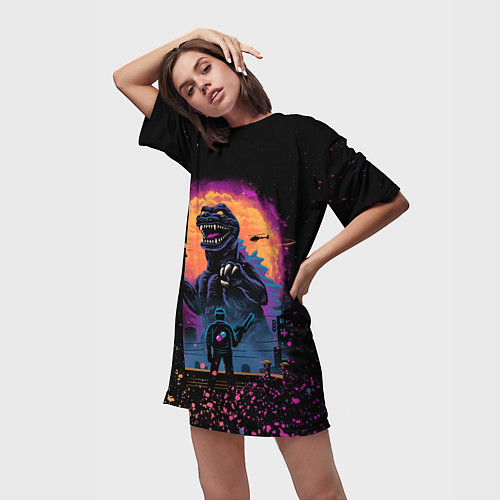 Женская длинная футболка GODZILLA / 3D-принт – фото 3