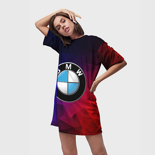 Женская длинная футболка BMW NEON / 3D-принт – фото 3