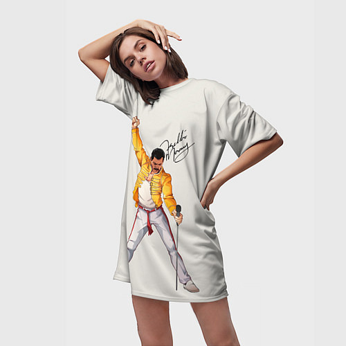 Женская длинная футболка Фредди Меркьюри автограф / 3D-принт – фото 3