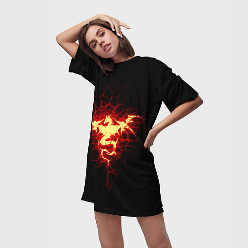 Женская длинная футболка Огненный Дракон / 3D-принт – фото 3