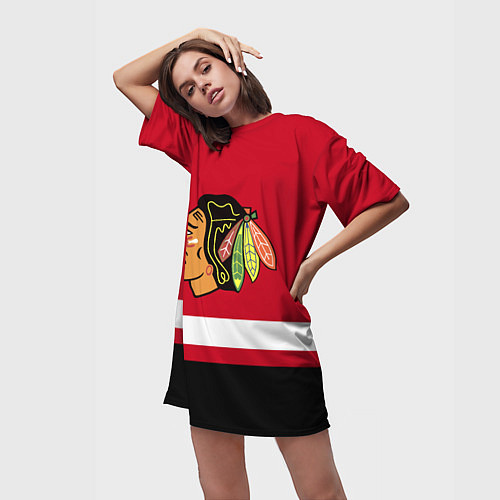 Женская длинная футболка Chicago Blackhawks / 3D-принт – фото 3