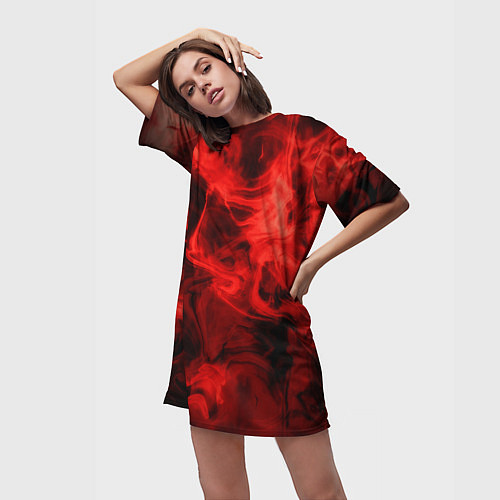 Женская длинная футболка Красный дым / 3D-принт – фото 3