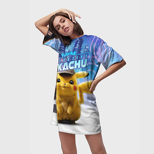 Женская длинная футболка Детектив Пикачу / 3D-принт – фото 3
