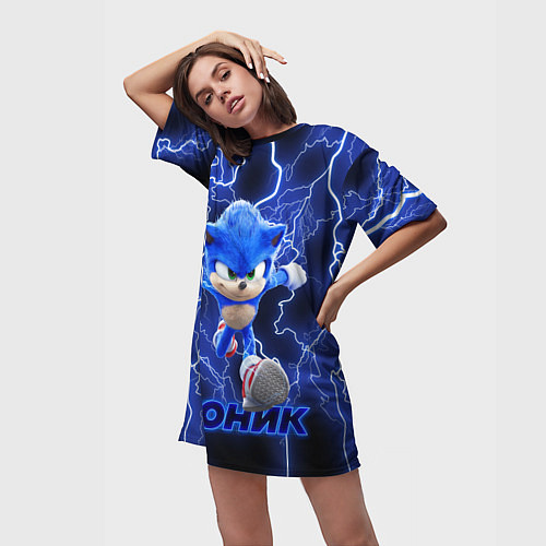 Женская длинная футболка SONIC / 3D-принт – фото 3