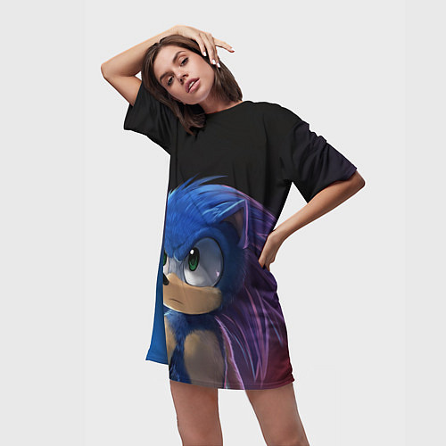 Женская длинная футболка SONIC / 3D-принт – фото 3