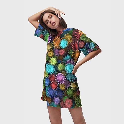 Женская длинная футболка Разноцветные вирусы / 3D-принт – фото 3