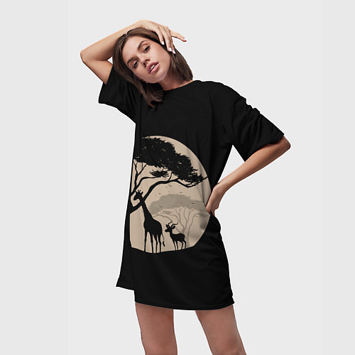 Женская длинная футболка Жираф / 3D-принт – фото 3