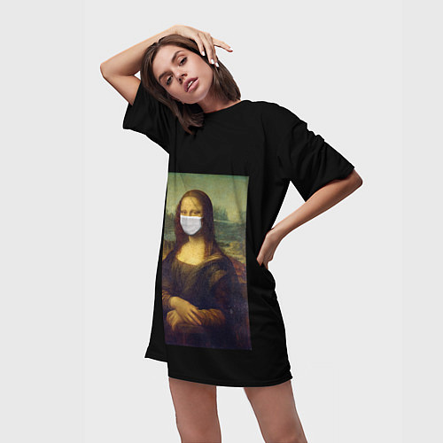 Женская длинная футболка МОНА ЛИЗА В МАСКЕ / 3D-принт – фото 3