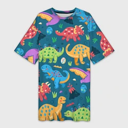 Женская длинная футболка Арт с динозаврами