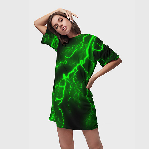 Женская длинная футболка МОЛНИЯ GREEN NEON / 3D-принт – фото 3