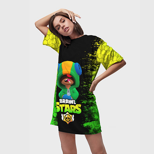 Женская длинная футболка Бравл Старс Леон / 3D-принт – фото 3