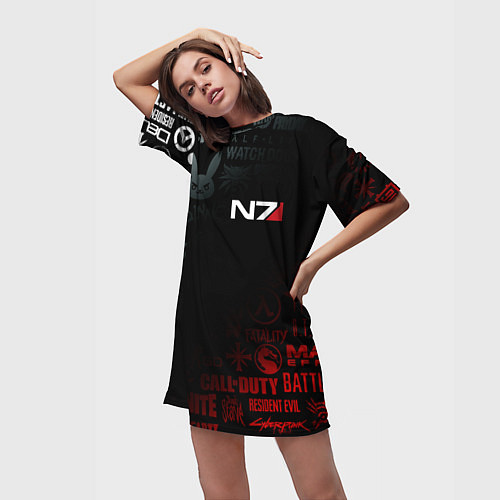 Женская длинная футболка MASS EFFECT N7 / 3D-принт – фото 3