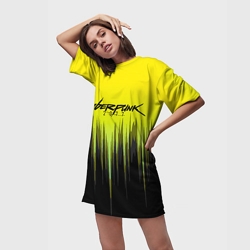 Женская длинная футболка CYBERPUNK 2077 / 3D-принт – фото 3