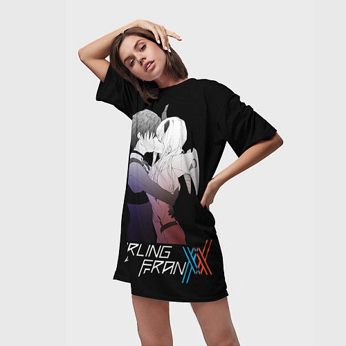 Женская длинная футболка Darling in the FranXX / 3D-принт – фото 3