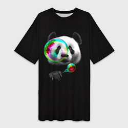 Футболка женская длинная Панда и мыльный пузырь, цвет: 3D-принт