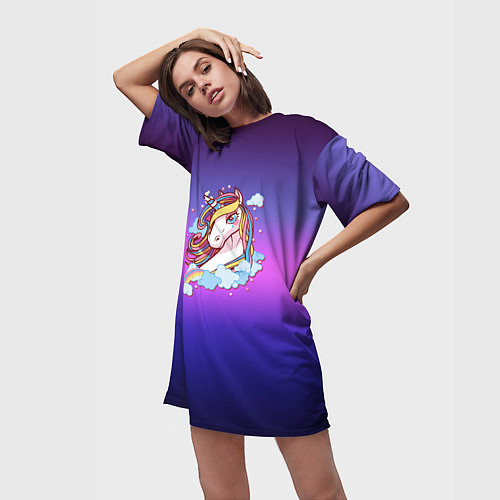 Женская длинная футболка Единорог / 3D-принт – фото 3