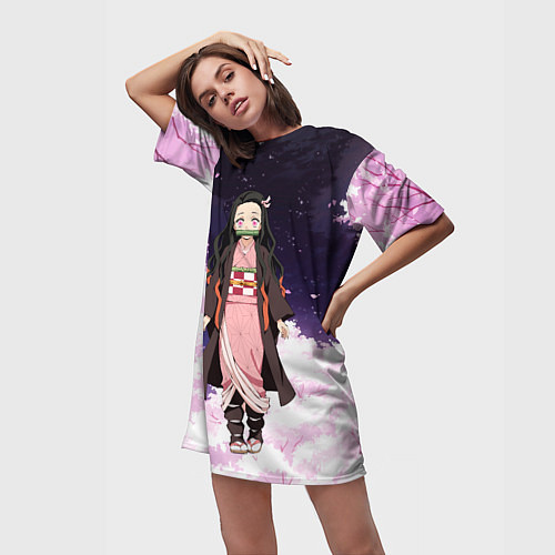 Женская длинная футболка Незуко / 3D-принт – фото 3