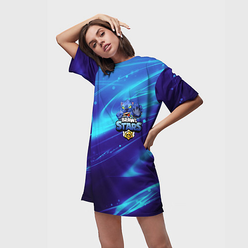 Женская длинная футболка LEON BRAWL STARS / 3D-принт – фото 3