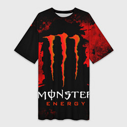 Женская длинная футболка Red grunge monster energy