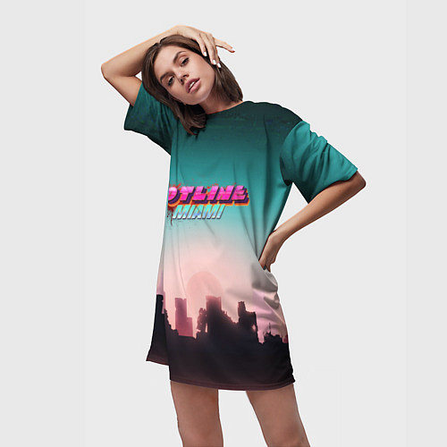 Женская длинная футболка HOTLINE MIAMI / 3D-принт – фото 3