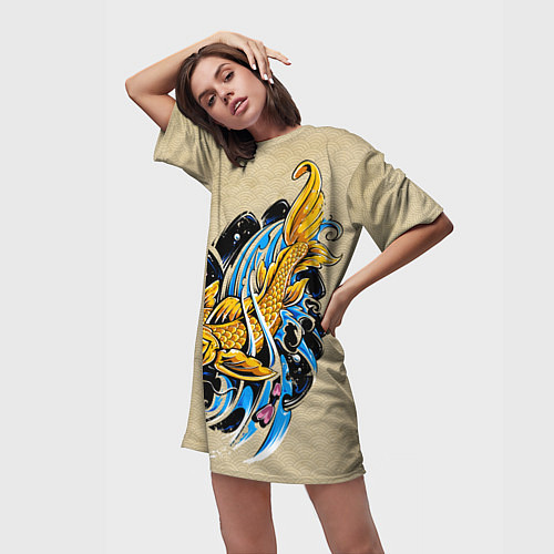 Женская длинная футболка Золотая рыба кои / 3D-принт – фото 3