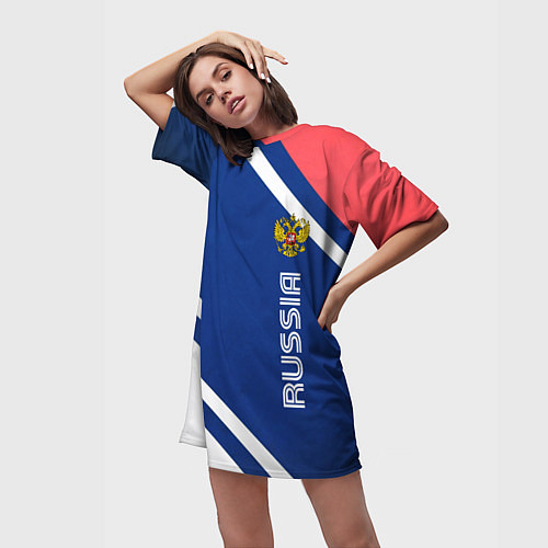 Женская длинная футболка RUSSIA SPORT / 3D-принт – фото 3
