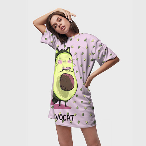 Женская длинная футболка Авокадо Кот / 3D-принт – фото 3