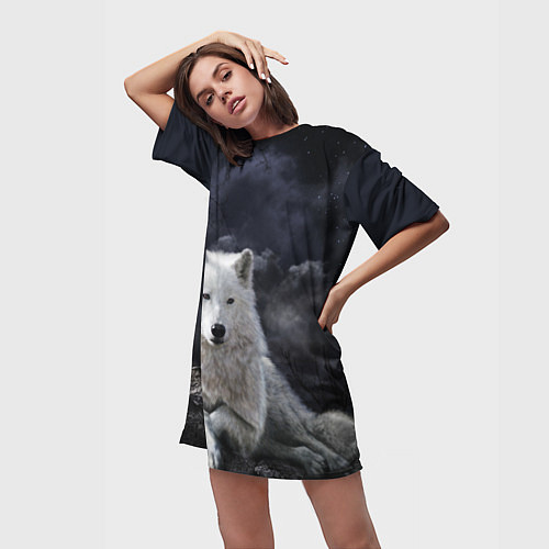 Женская длинная футболка БЕЛЫЙ ВОЛК D / 3D-принт – фото 3