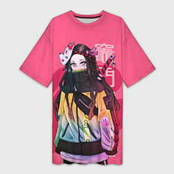 Футболка женская длинная Нэдзуко Камадо, цвет: 3D-принт