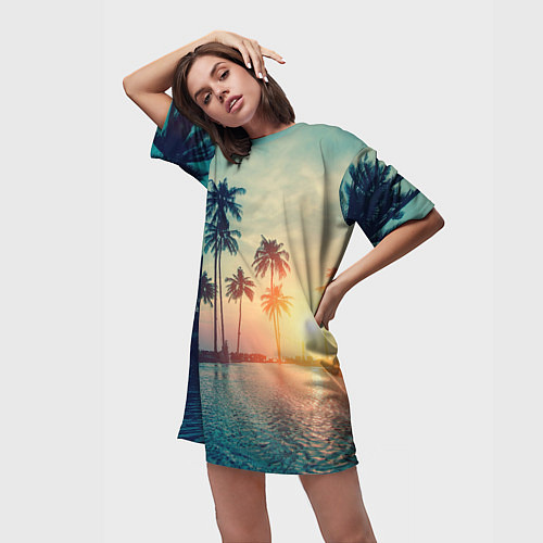 Женская длинная футболка Пальмы / 3D-принт – фото 3